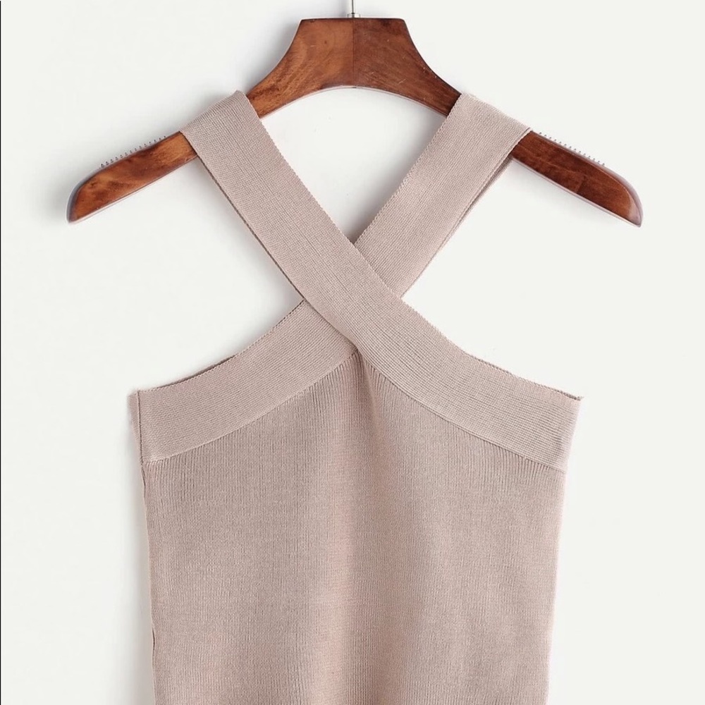 Beige cross neck tank top
